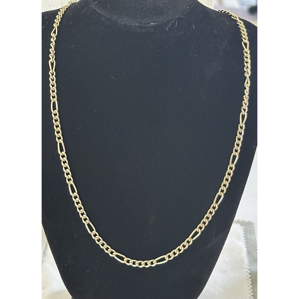 14KGP Vintage Figaro Chain Necklace 20” 3mm Gold Plated Link Chain